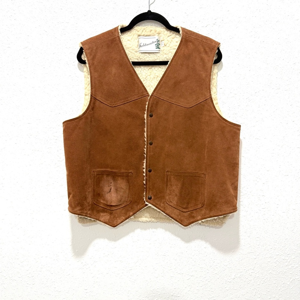 Men's Tan‎ Suede Vest with Shearling Lining L